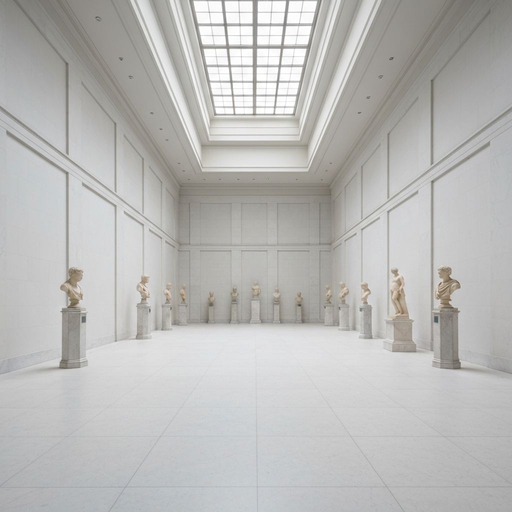 A long marble hall lined with classical busts